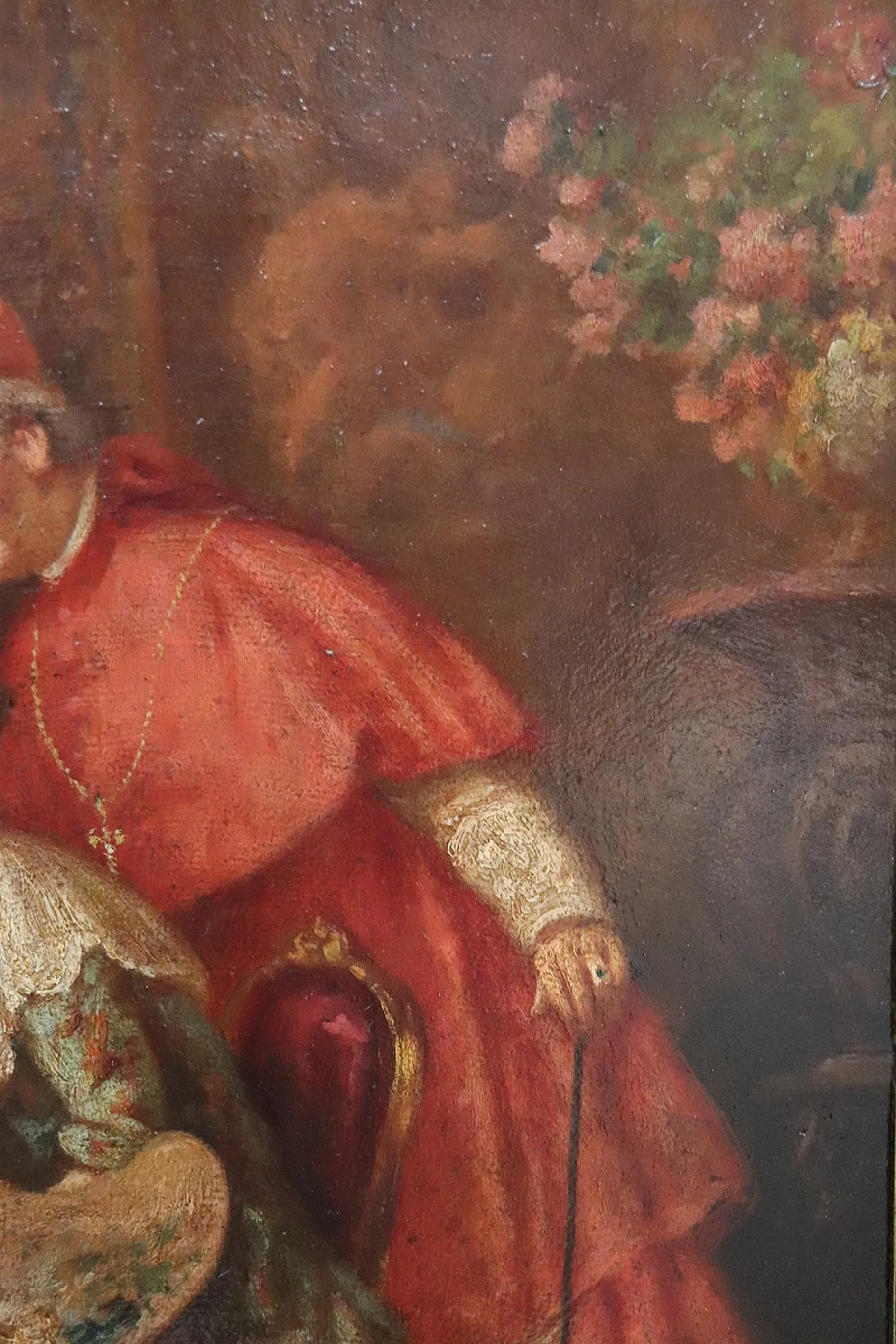 Olio su cartone, Giovane pittrice con cardinale, '800 10