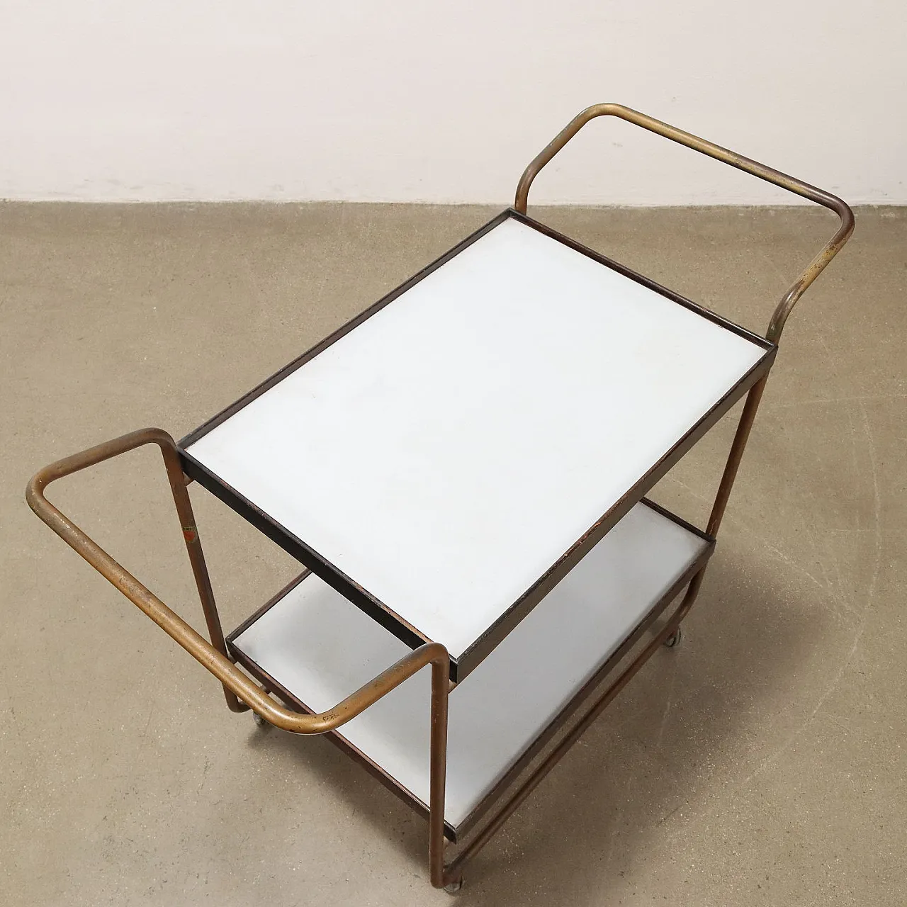 Bar cart with double shelf in formica and metal, 1960s 6