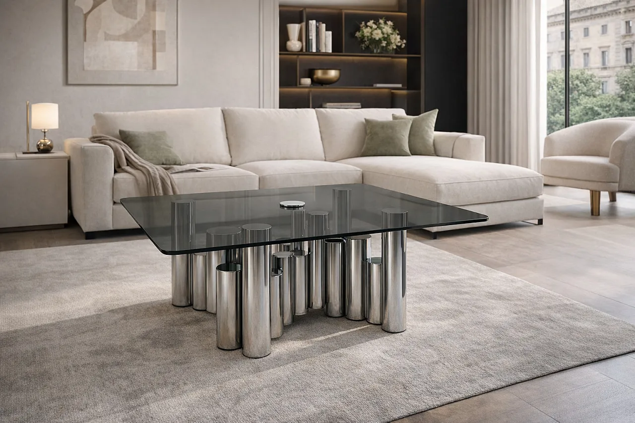 Tavolino di Marco Zanuso Cromo e Vetro Fumè, anni '70 1