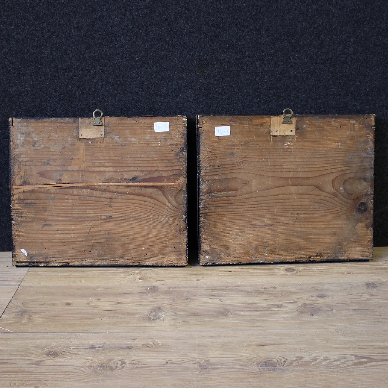 Coppia di dipinti su vetro baccanale di putti, '600 10