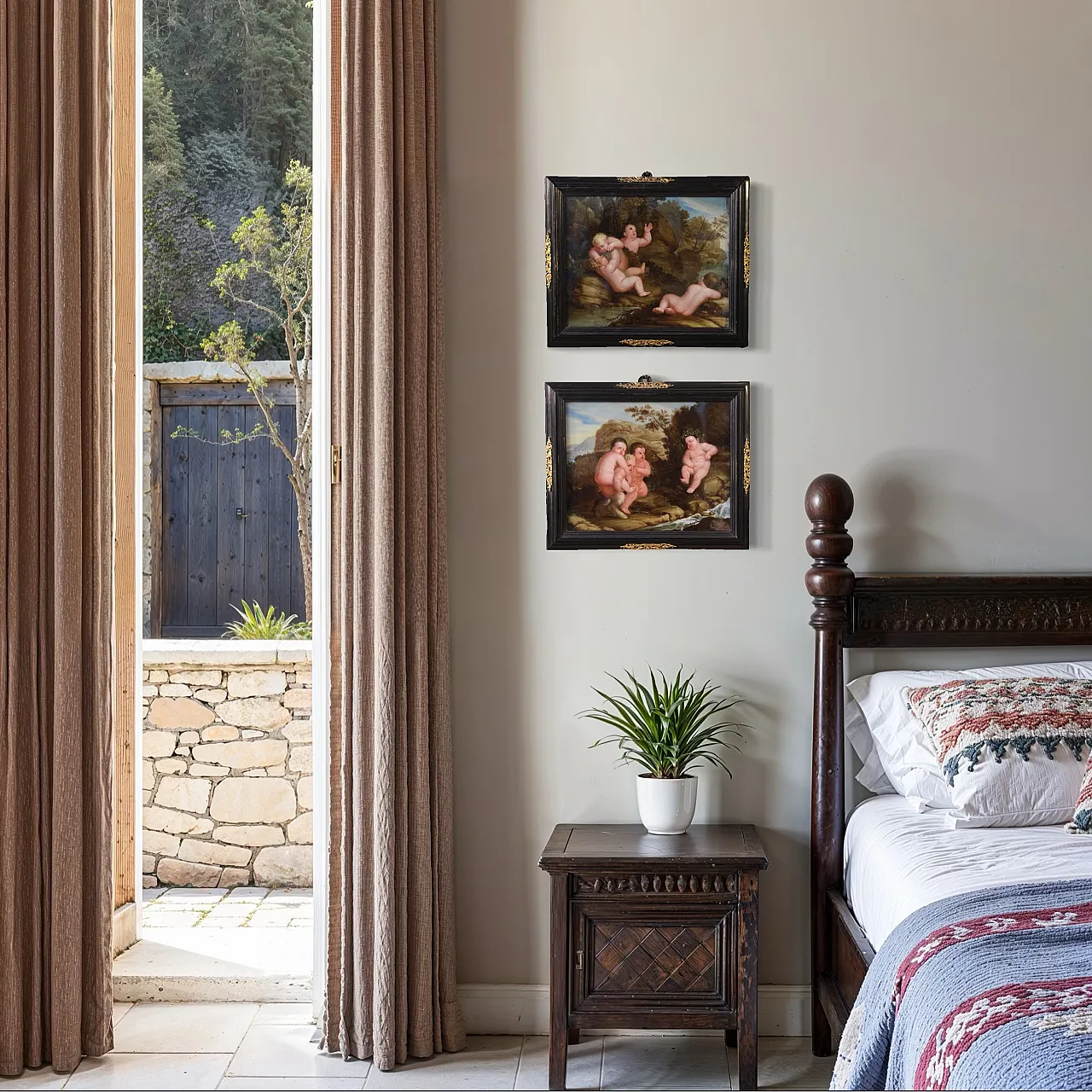 Coppia di dipinti su vetro baccanale di putti, '600 11