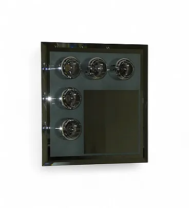 Lampada da parete in acciaio cromato con specchio e luci, anni '70