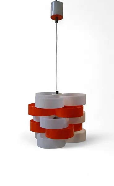 Lampada in vetro acrilico bianco e arancione di Stilux Milano, anni '60