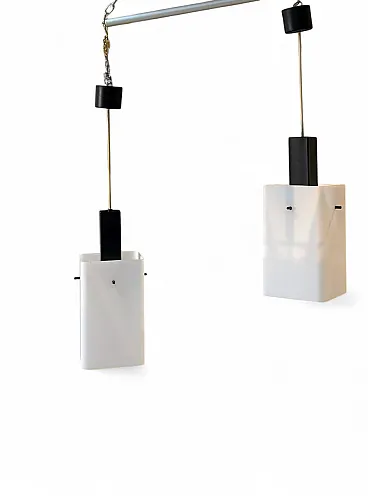 Coppia di lampade in vetro opalino e metallo di Stilux Milano,anni '60