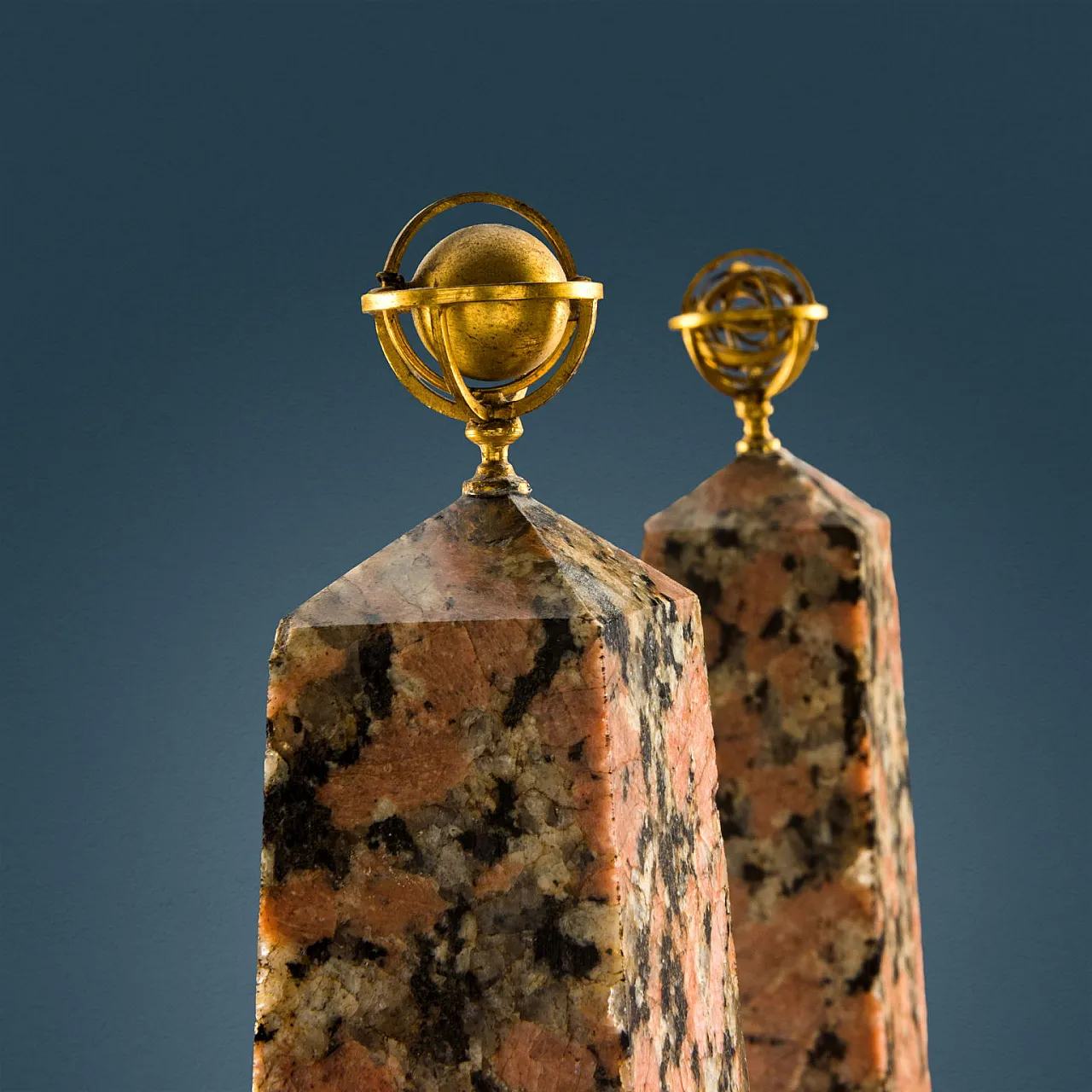 Pair of red granite and giallo di Siena marble obelisks, 19th century 3