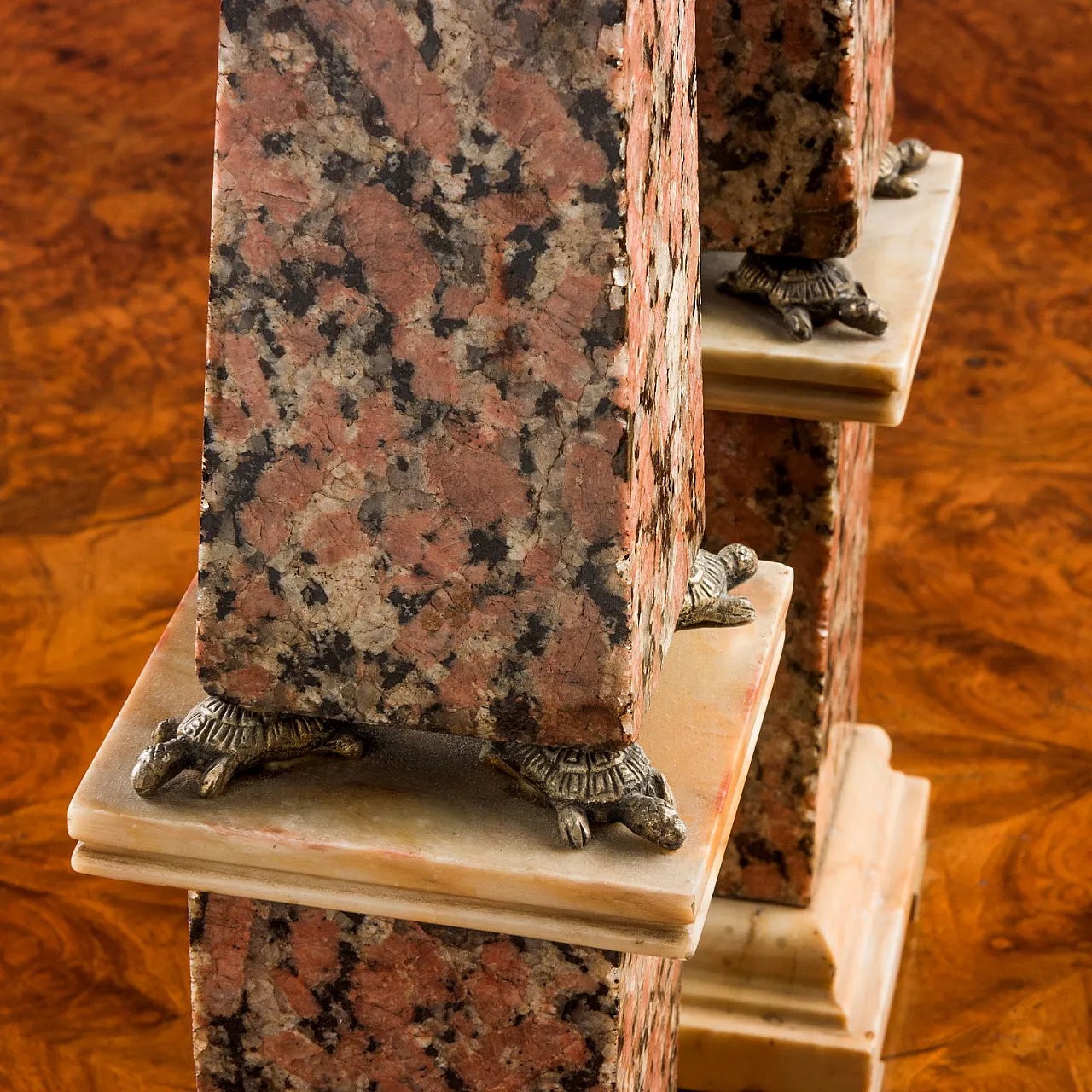 Pair of red granite and giallo di Siena marble obelisks, 19th century 7