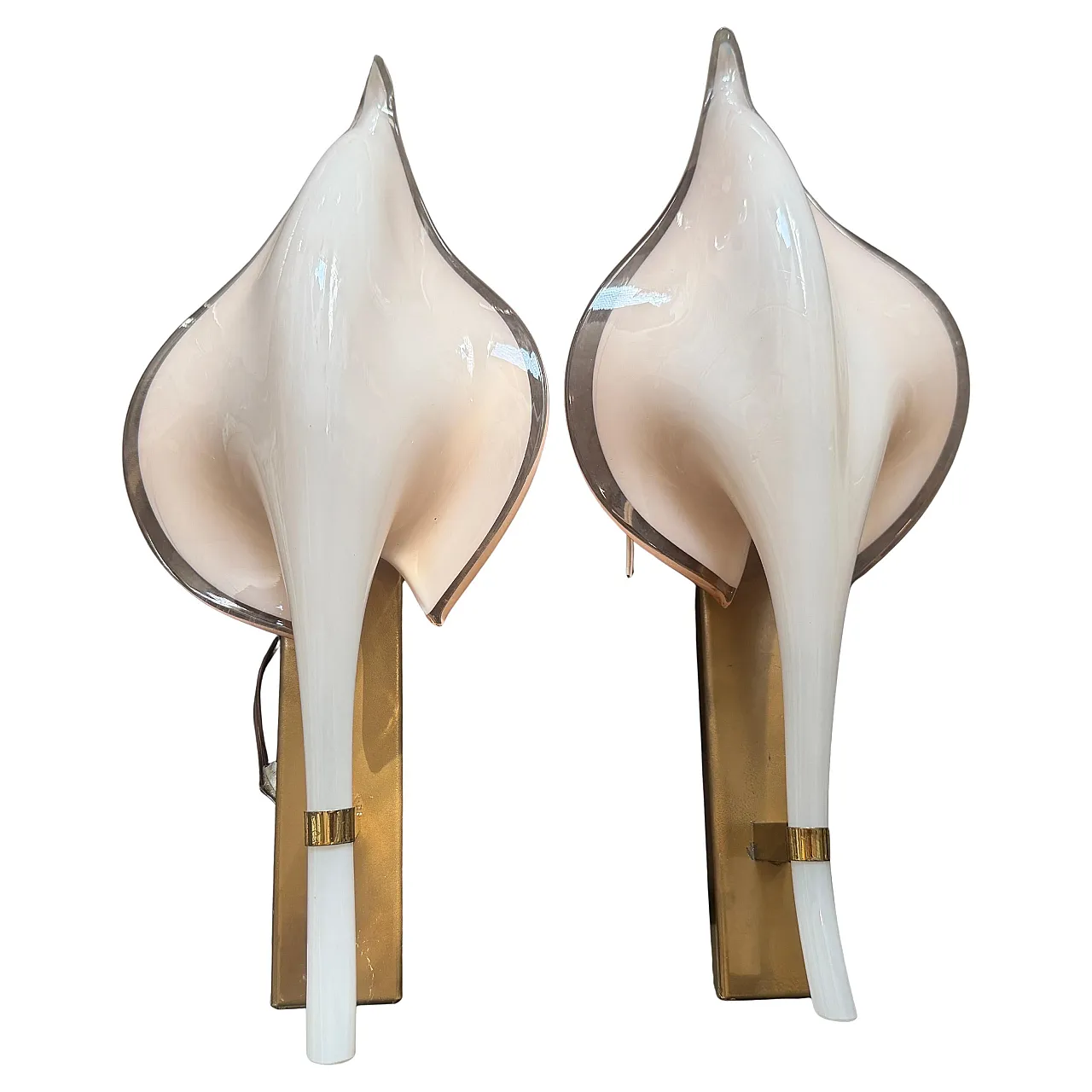 Pair of Murano glass leaf wall sconces by Franco Luce, 1970s 1
