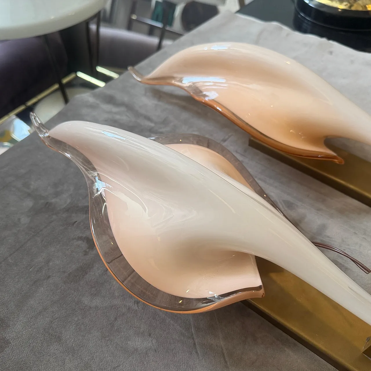 Pair of Murano glass leaf wall sconces by Franco Luce, 1970s 2
