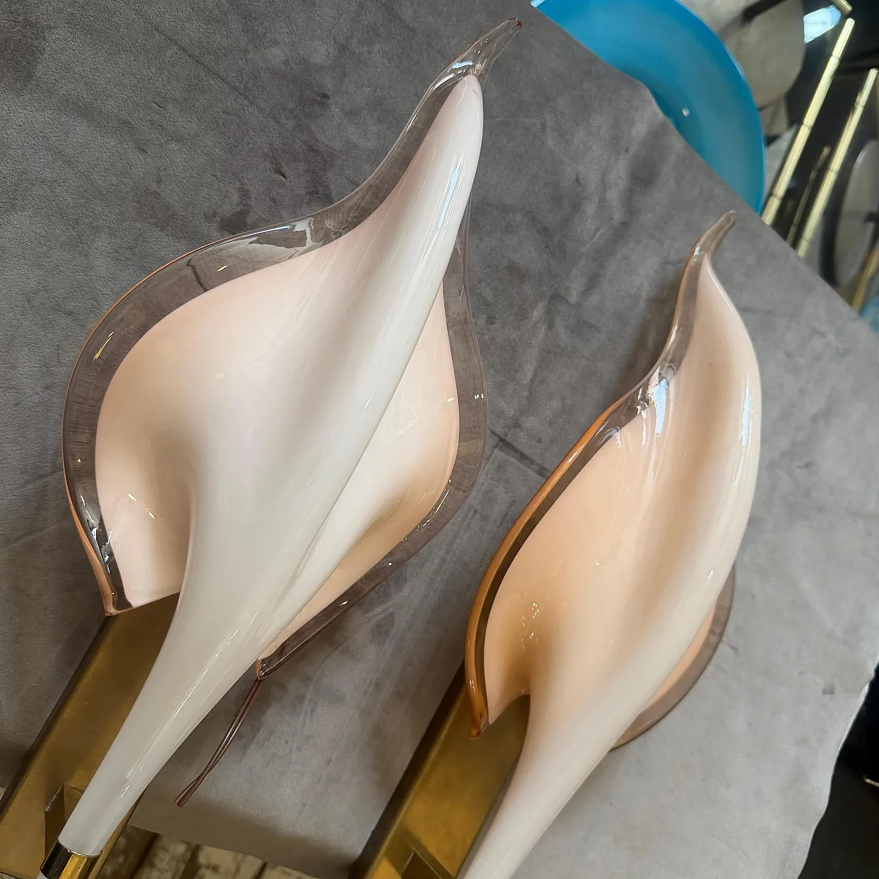 Pair of Murano glass leaf wall sconces by Franco Luce, 1970s 3