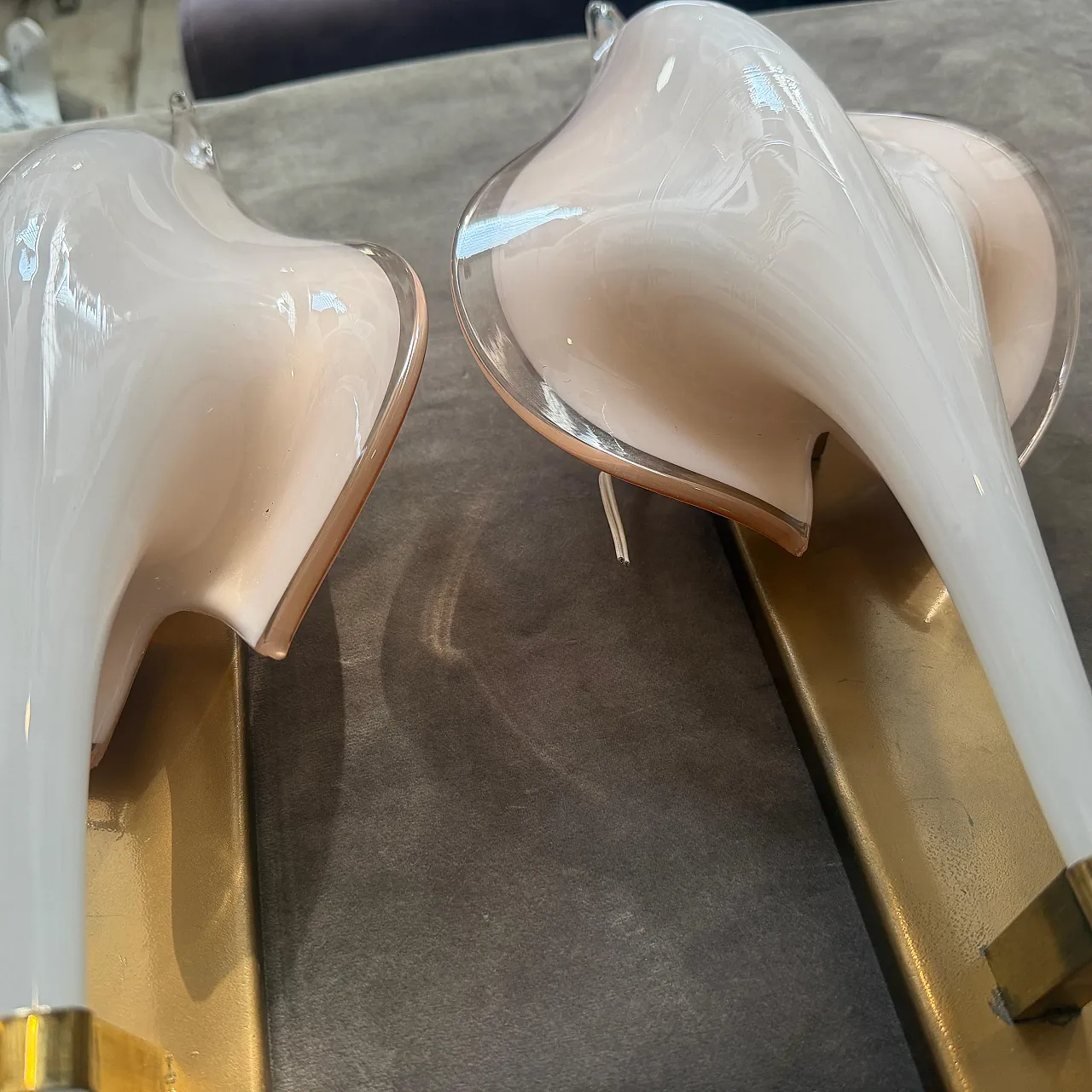 Pair of Murano glass leaf wall sconces by Franco Luce, 1970s 19