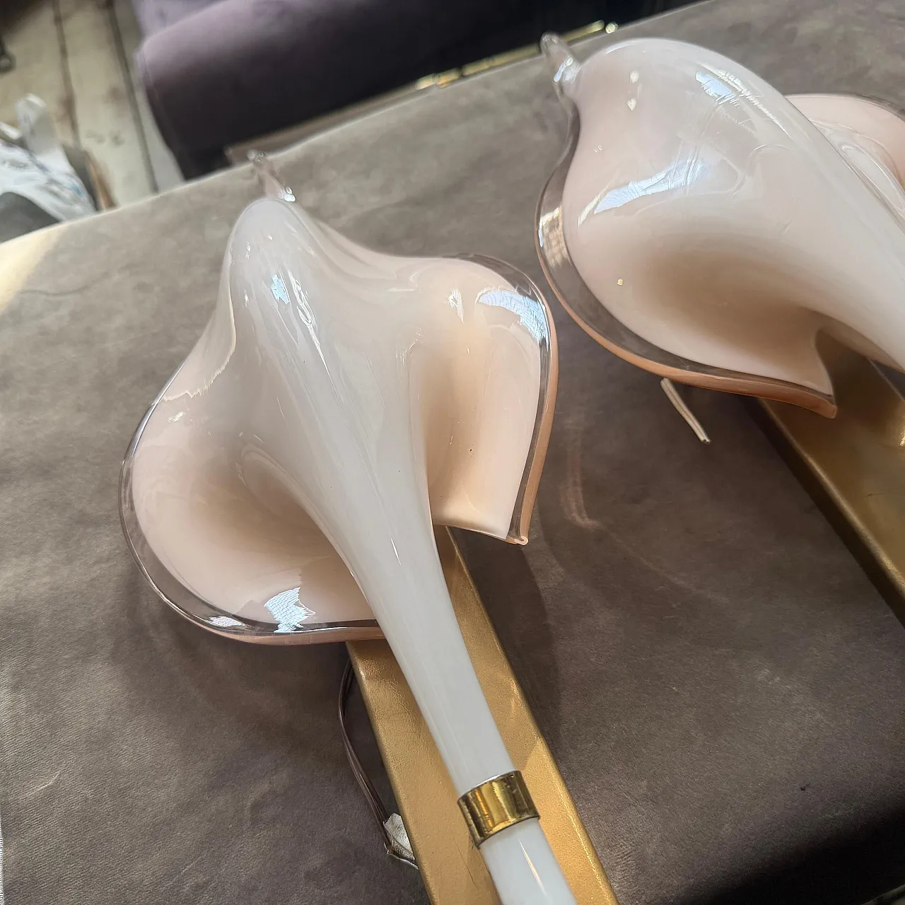 Pair of Murano glass leaf wall sconces by Franco Luce, 1970s 21