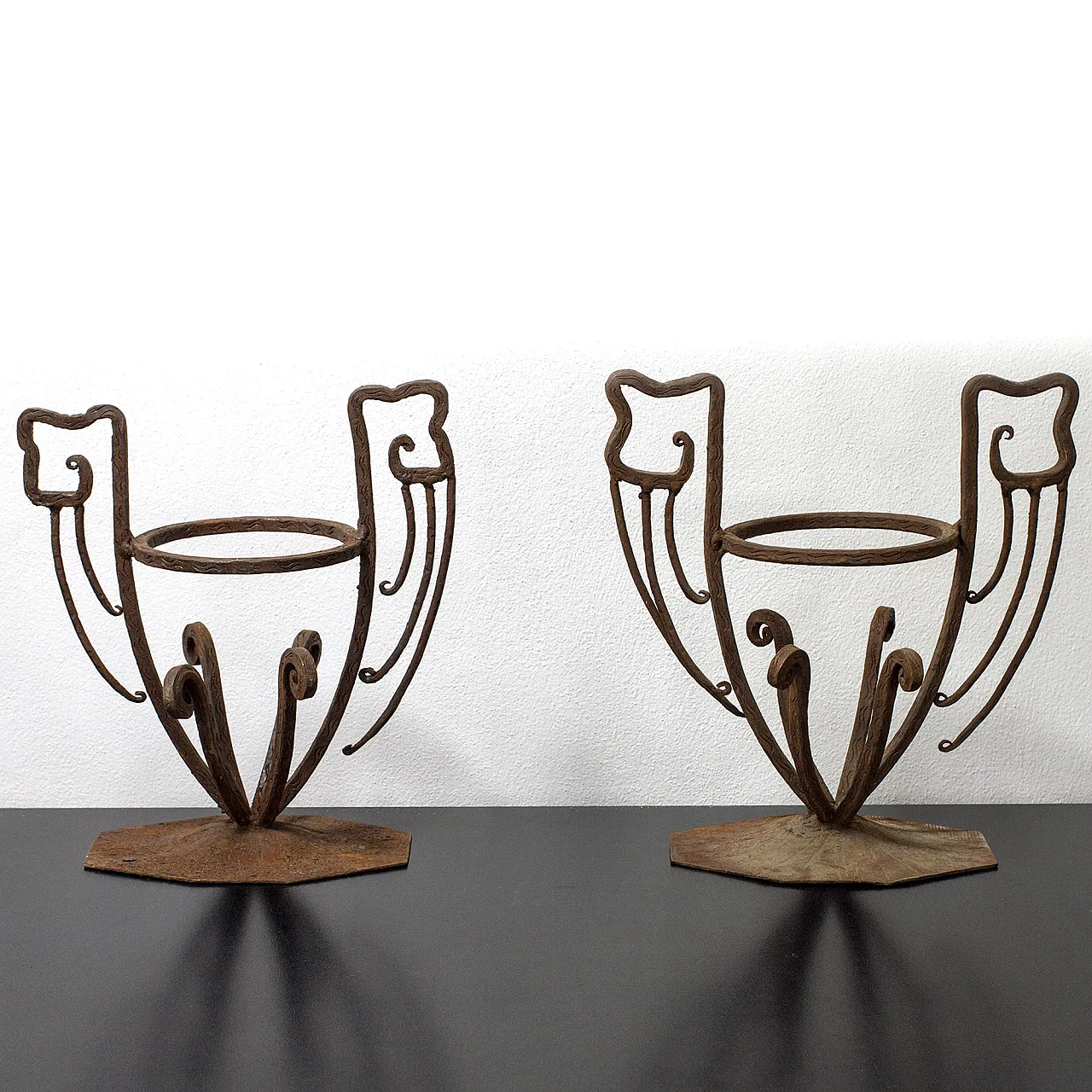 Pair of iron candle holders, 50s 2