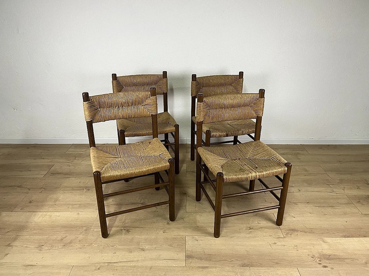 4 LS4/B wooden and rope chairs by Tito Agnoli, 1960s 1