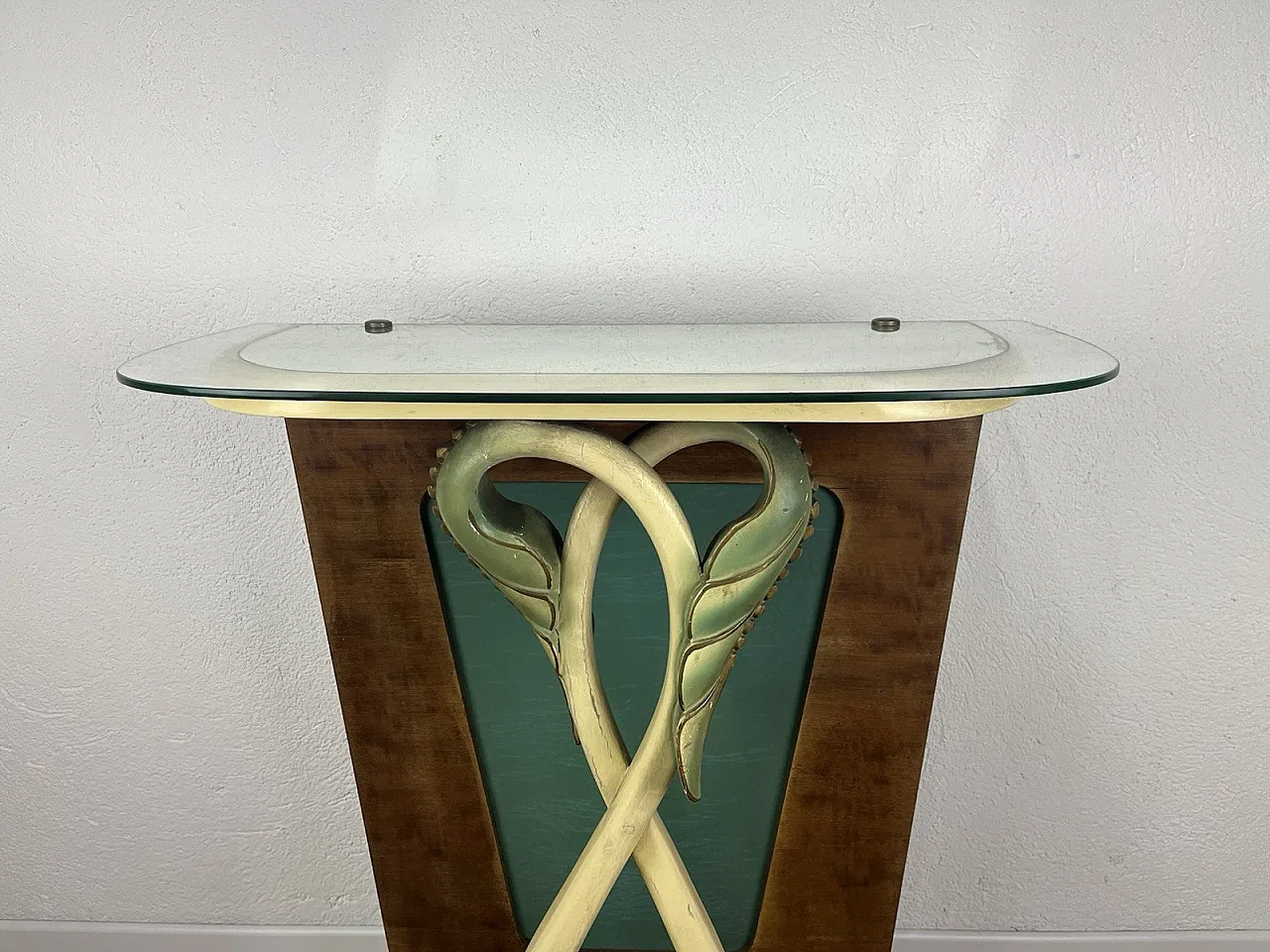 Leaf glass wooden console, 1940s 3