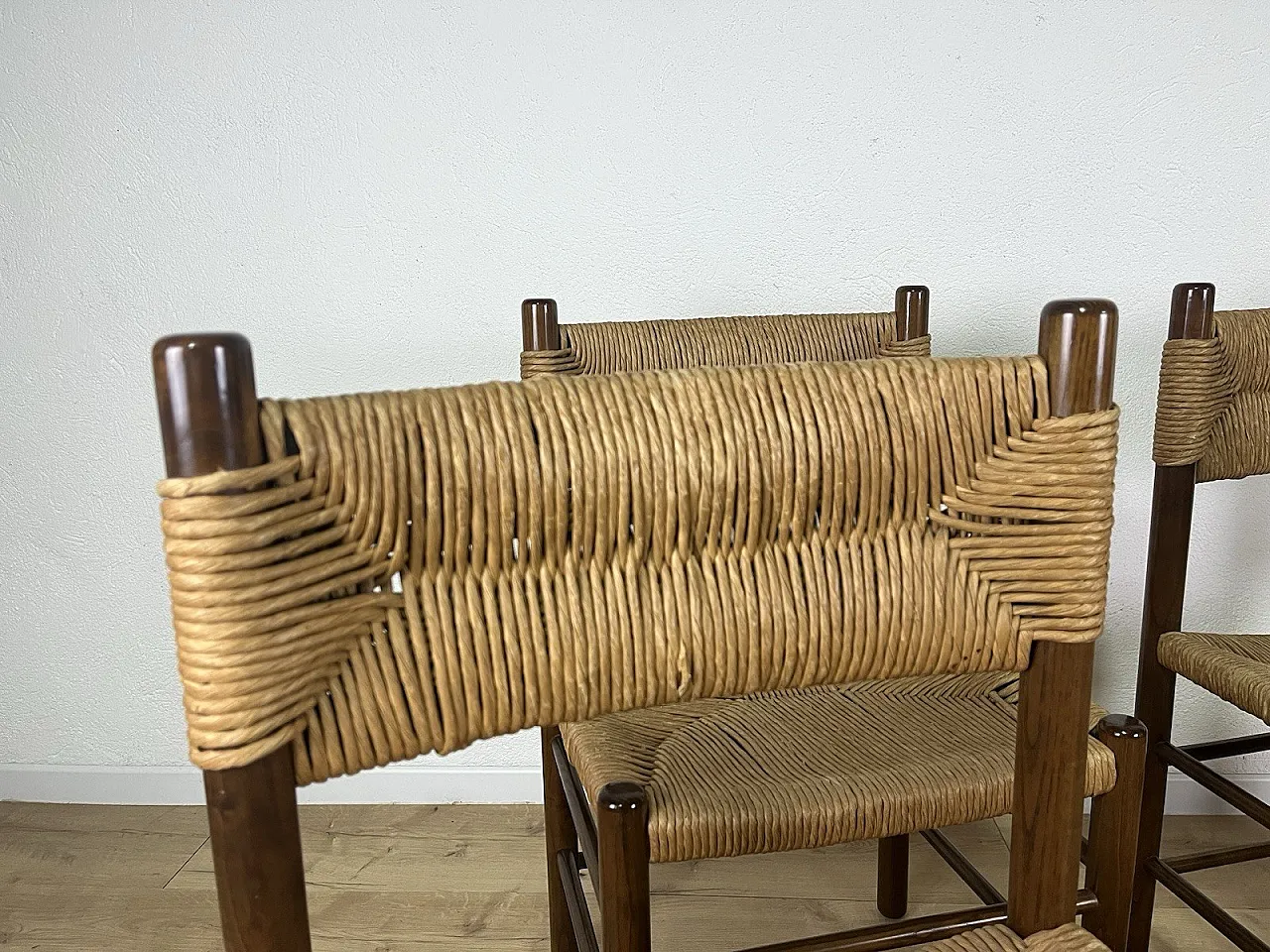 4 LS4/B wooden and rope chairs by Tito Agnoli, 1960s 8