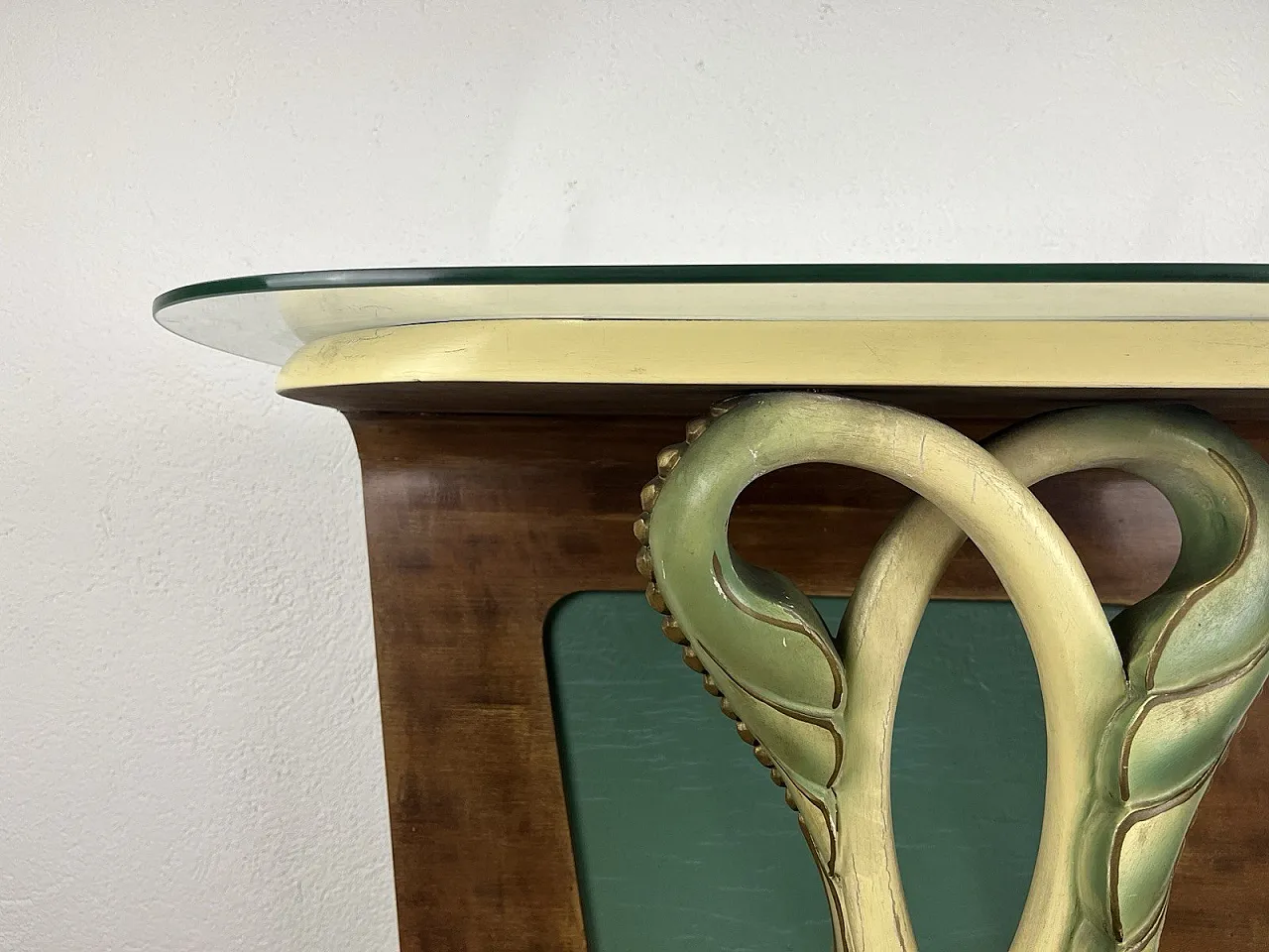 Leaf glass wooden console, 1940s 10