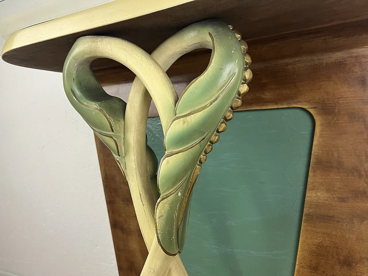 Leaf glass wooden console, 1940s 11