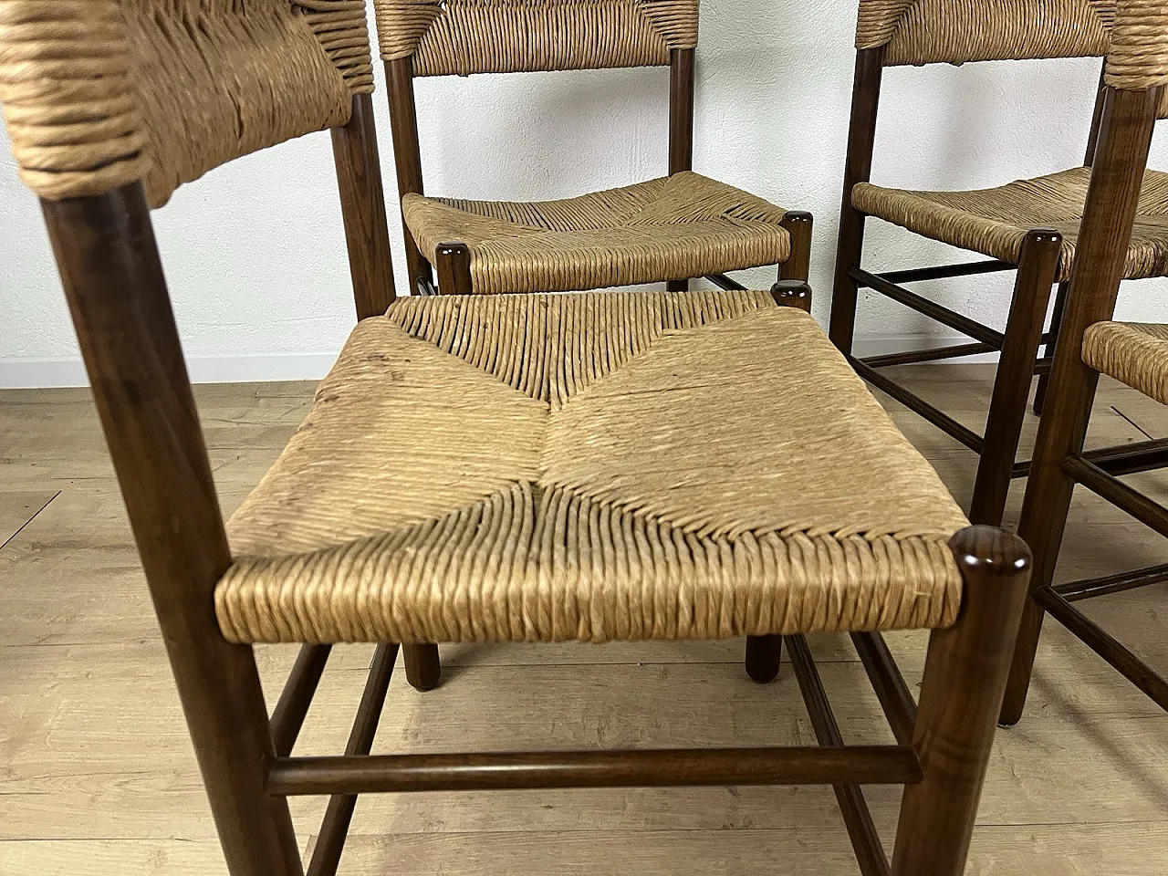4 LS4/B wooden and rope chairs by Tito Agnoli, 1960s 13