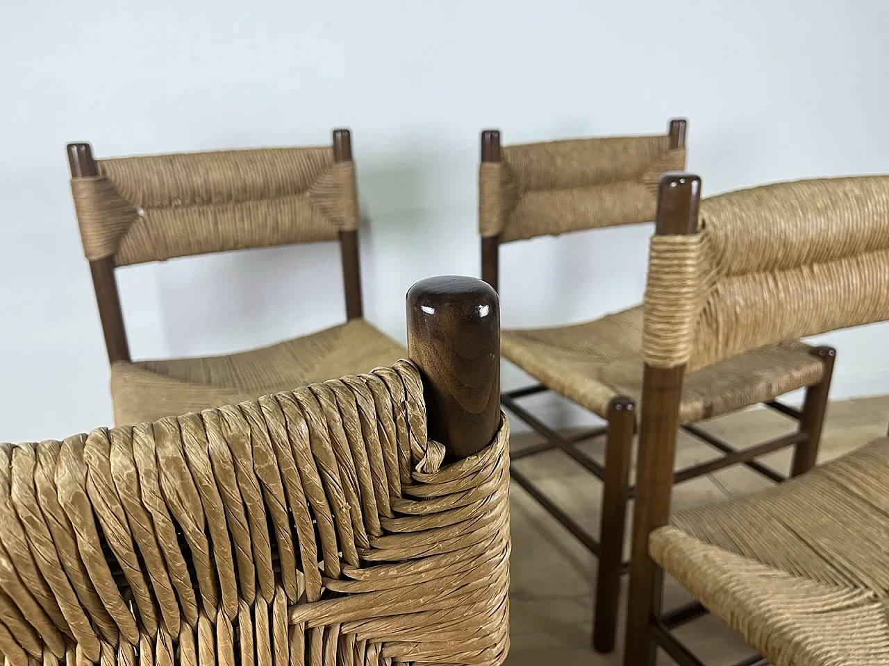 4 LS4/B wooden and rope chairs by Tito Agnoli, 1960s 17