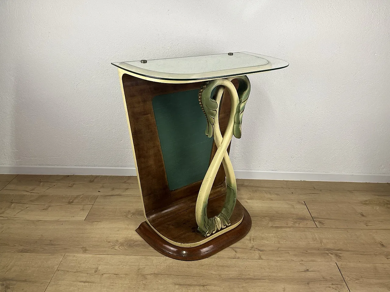 Leaf glass wooden console, 1940s 18