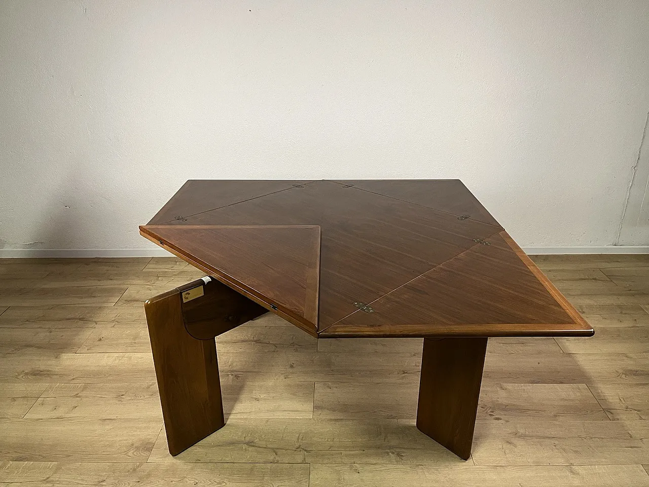 Catalan walnut wood square opening table, 1960s 2