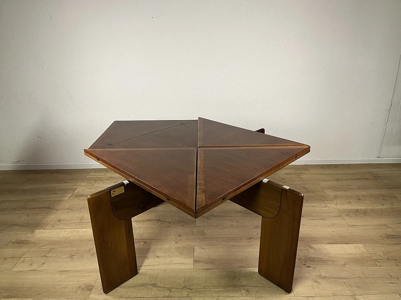 Catalan walnut wood square opening table, 1960s 4