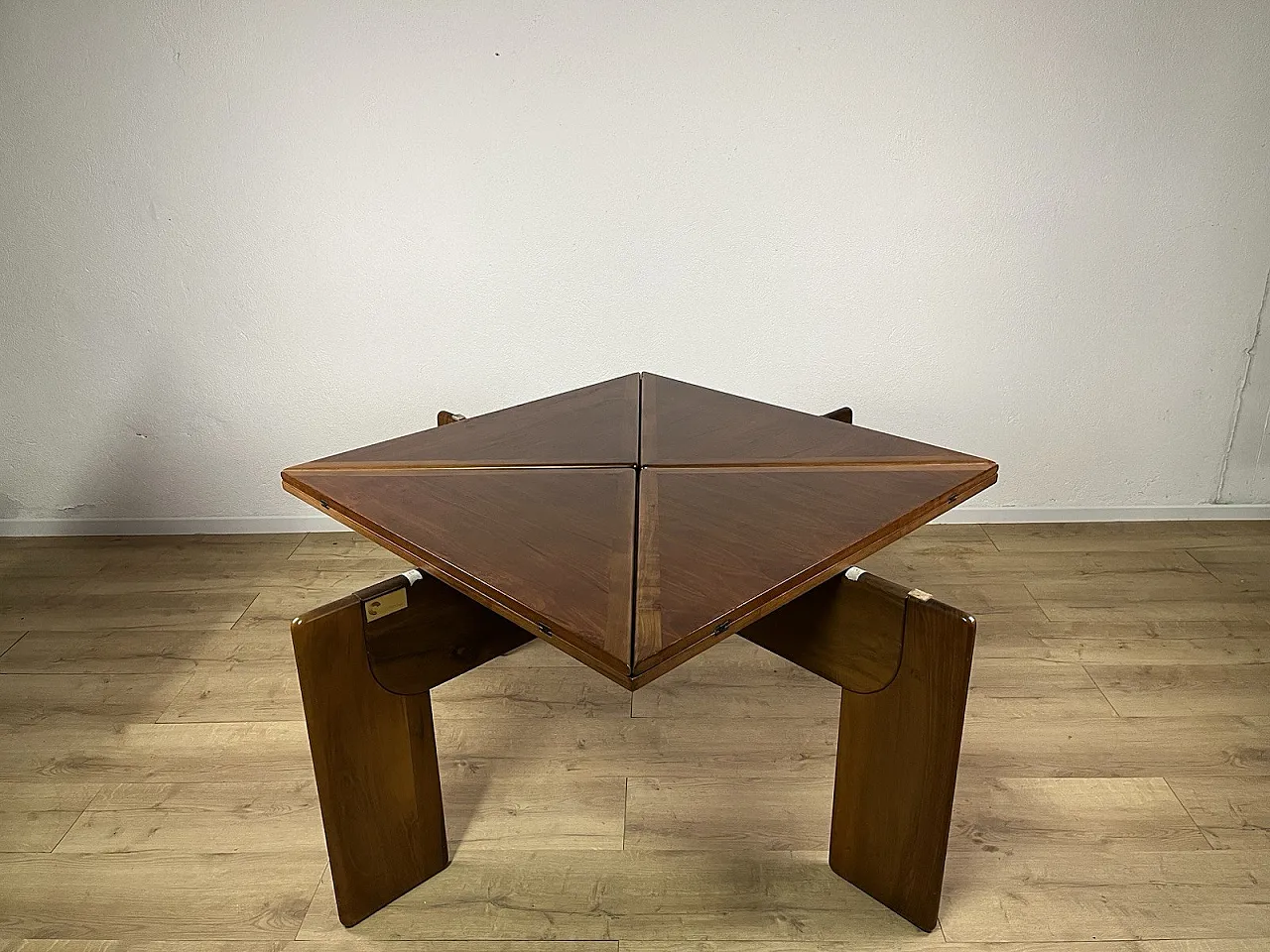 Catalan walnut wood square opening table, 1960s 5