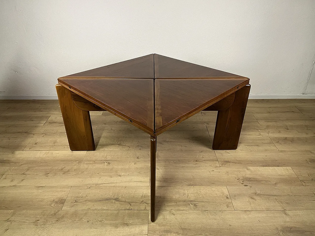 Catalan walnut wood square opening table, 1960s 6