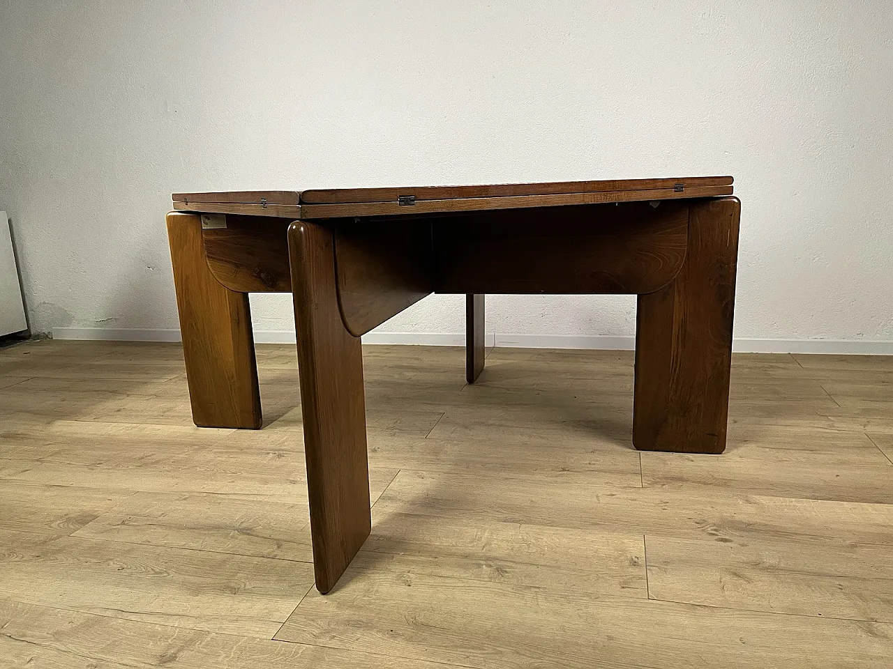 Catalan walnut wood square opening table, 1960s 8