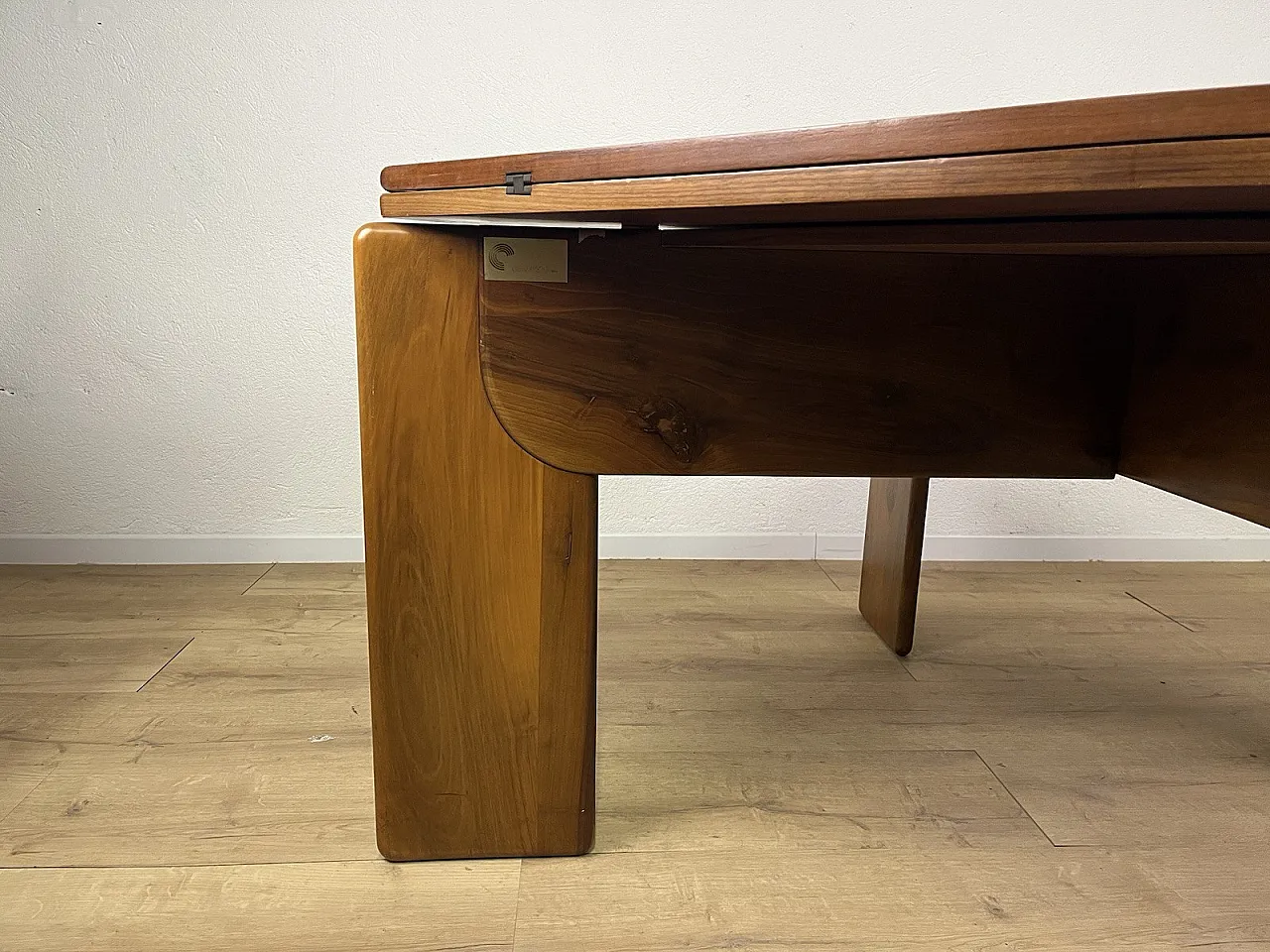 Catalan walnut wood square opening table, 1960s 10