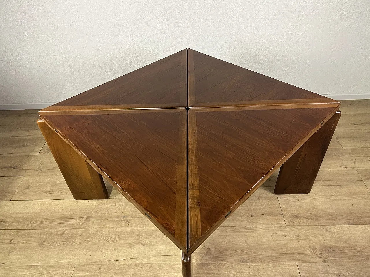 Catalan walnut wood square opening table, 1960s 12