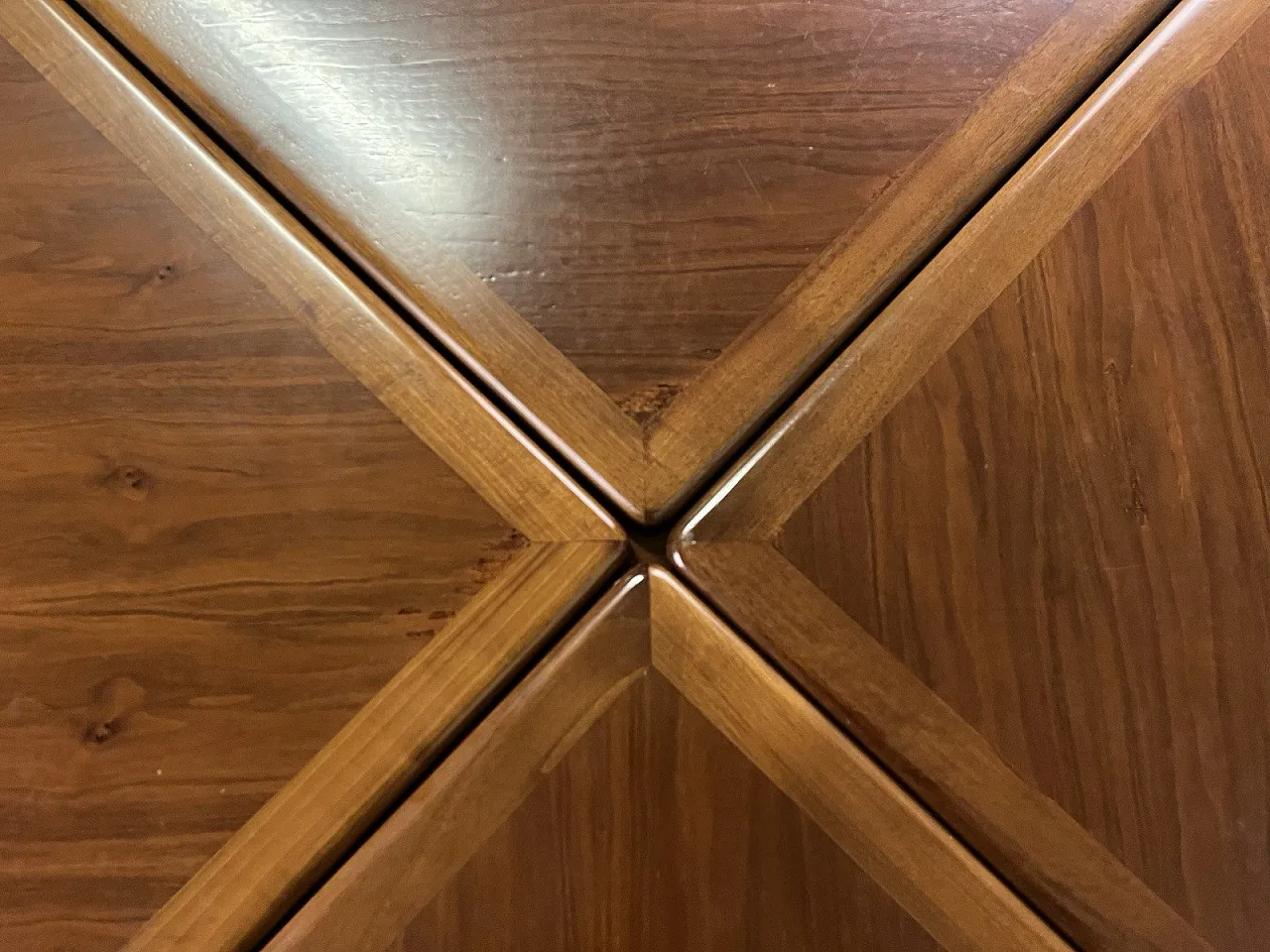 Catalan walnut wood square opening table, 1960s 13