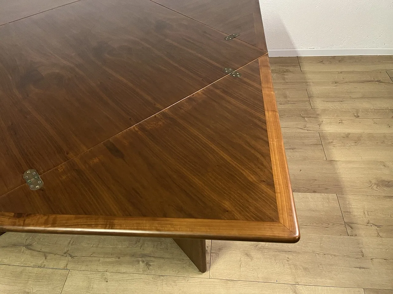 Catalan walnut wood square opening table, 1960s 15