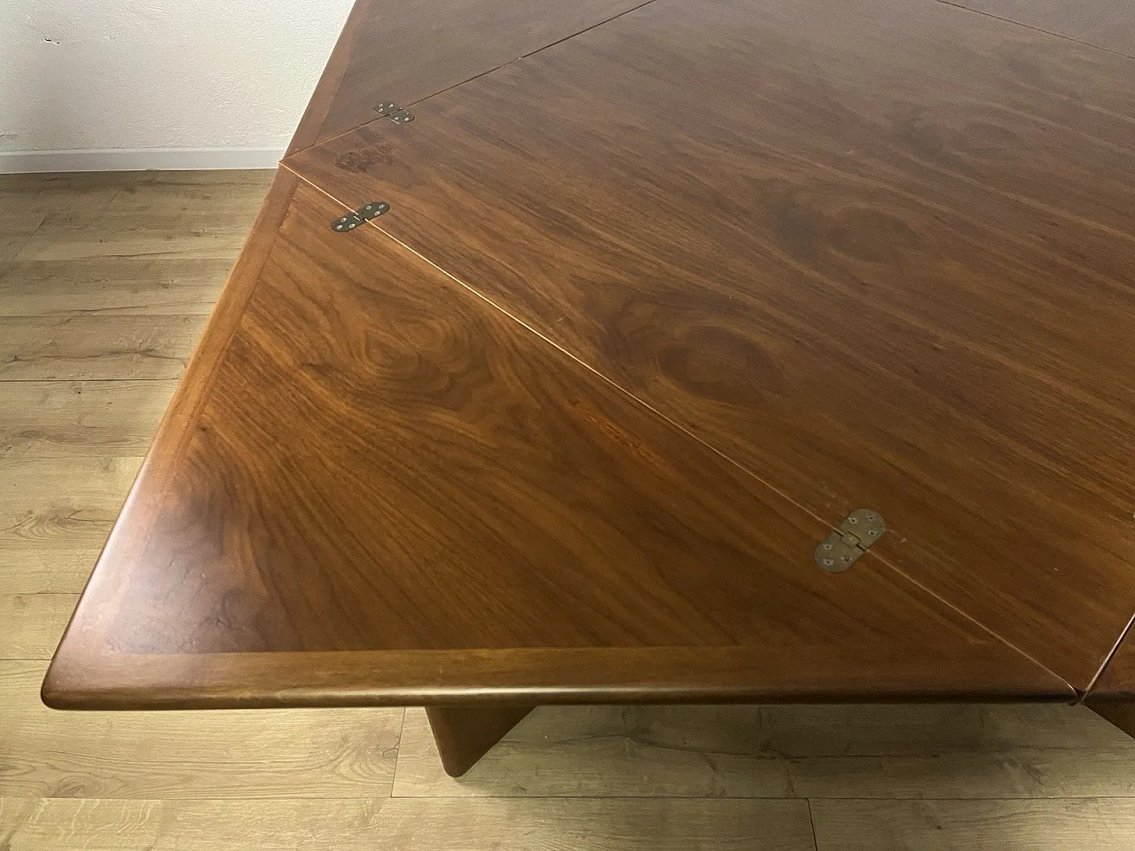Catalan walnut wood square opening table, 1960s 17