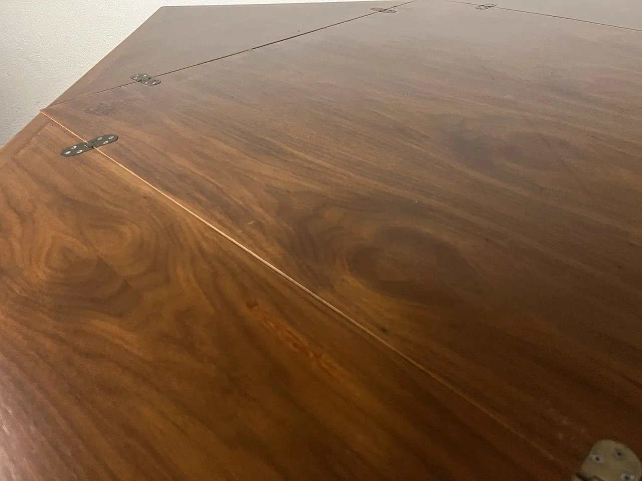 Catalan walnut wood square opening table, 1960s 18