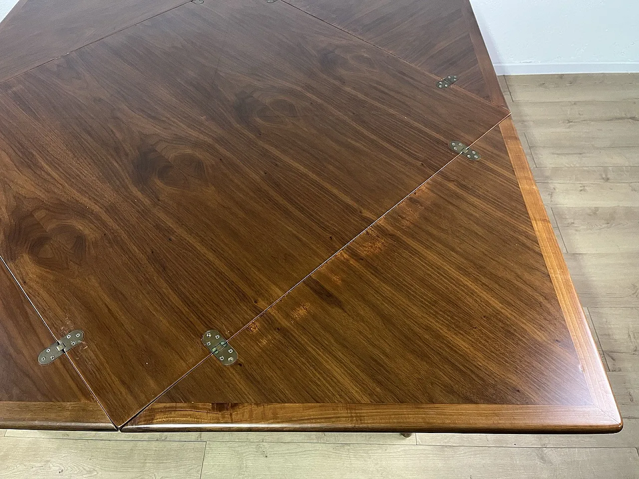 Catalan walnut wood square opening table, 1960s 19
