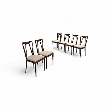 6 Sedie da pranzo in mogano e sedile in schiuma e tessuto, '900