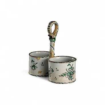 Contenitore per olio e aceto in maiolica decorato con fiori, '700