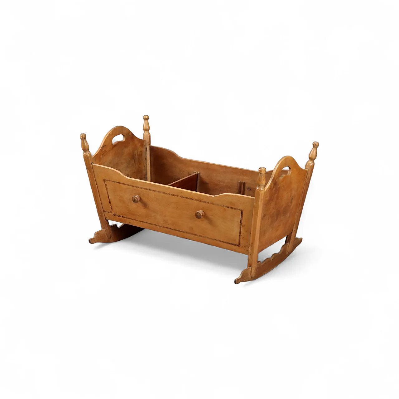 Culla in legno di frutto con finiture in acero e lati in viola, '800 8