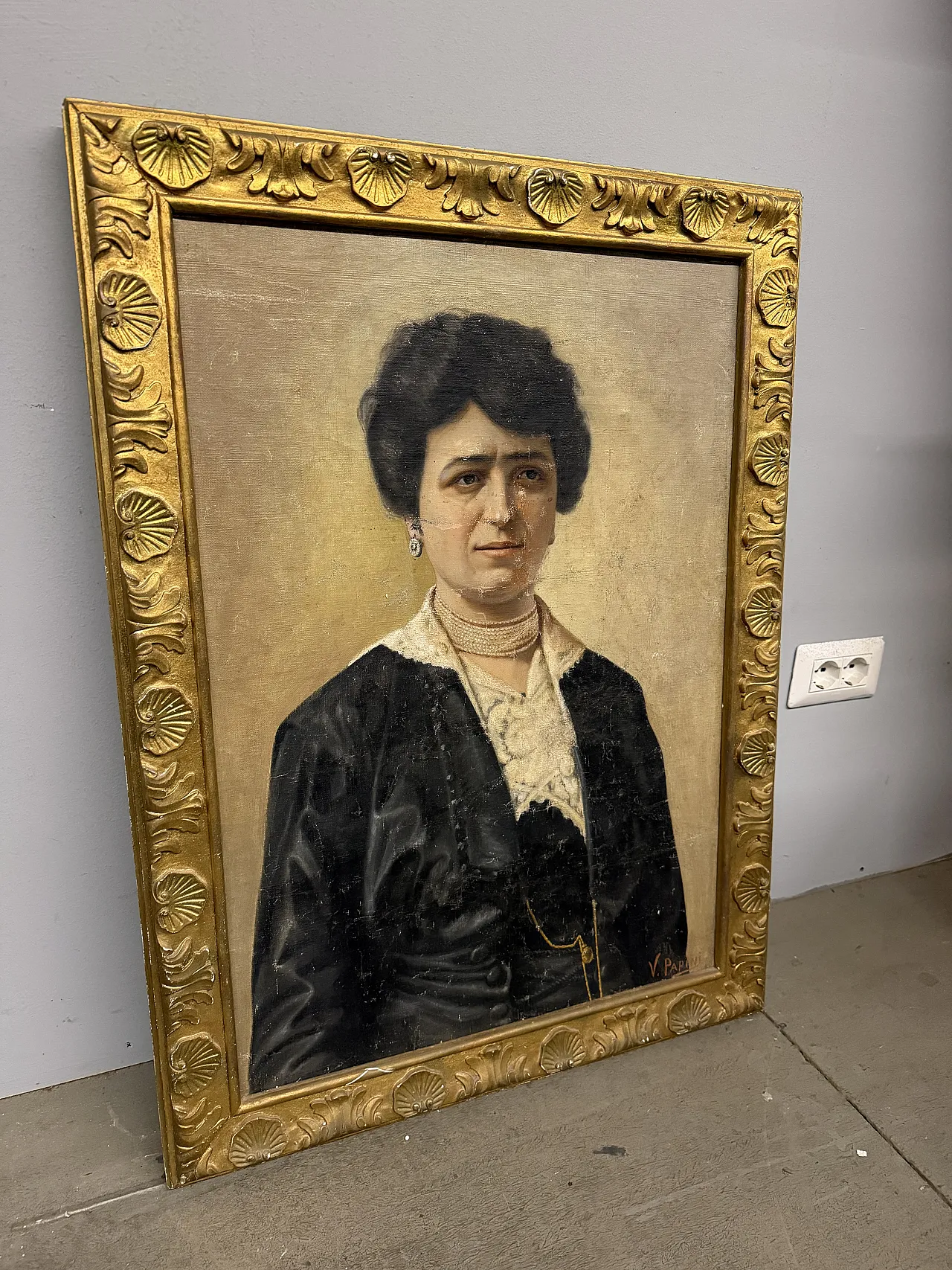 Dipinto olio su tela figura femminile Art Decò, Papini V., 1940 2