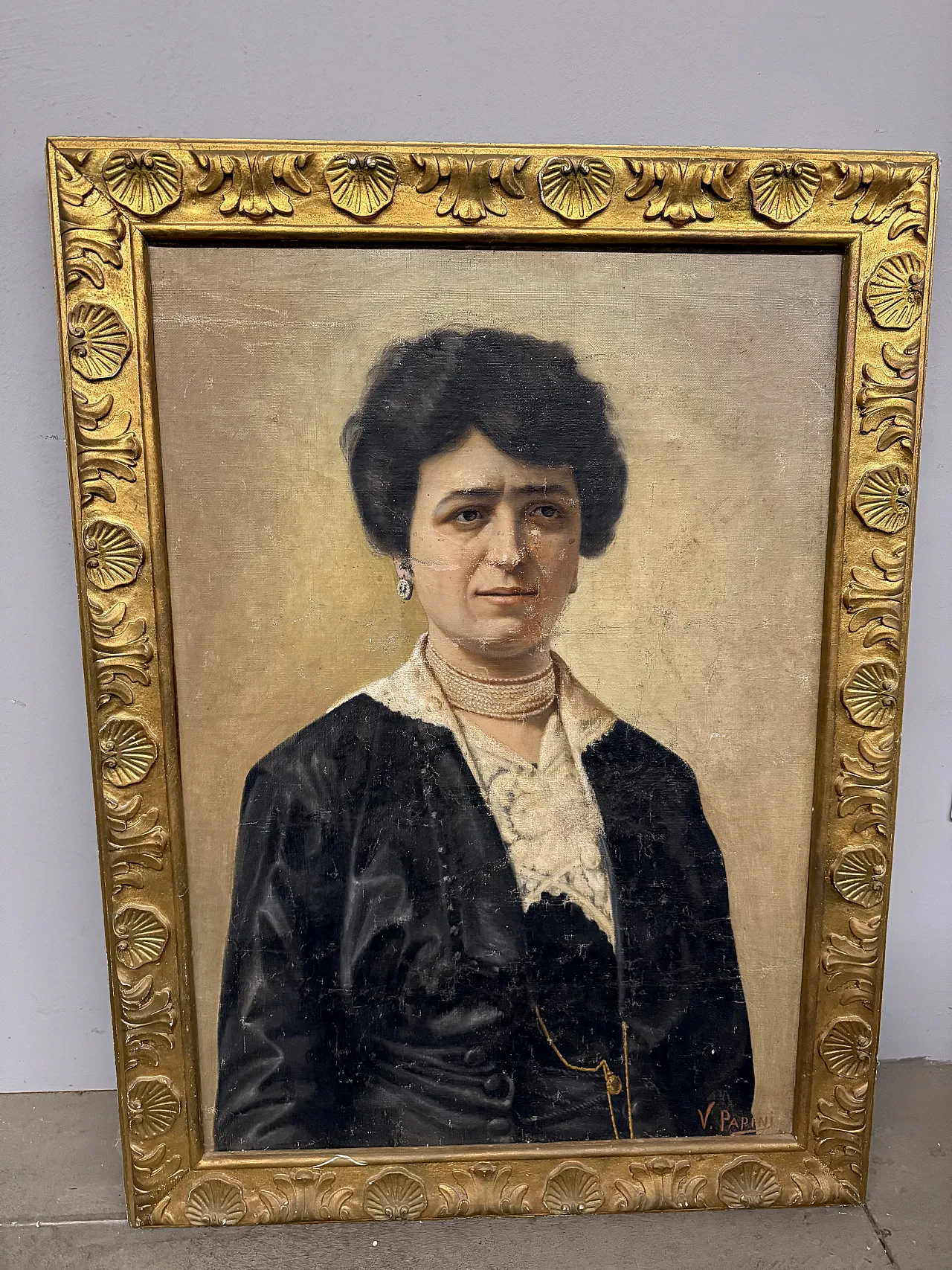 Dipinto olio su tela figura femminile Art Decò, Papini V., 1940 3