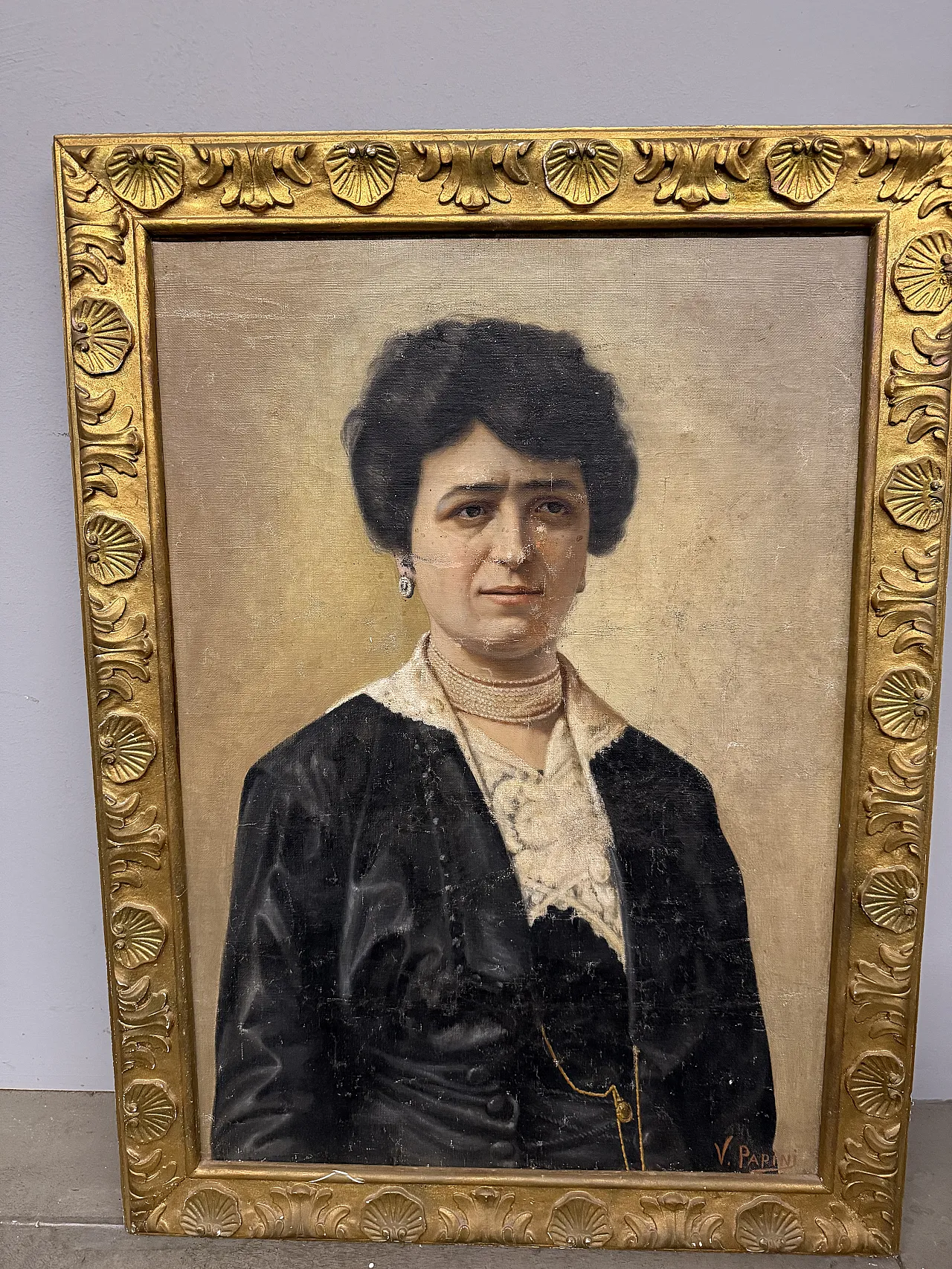 Dipinto olio su tela figura femminile Art Decò, Papini V., 1940 4