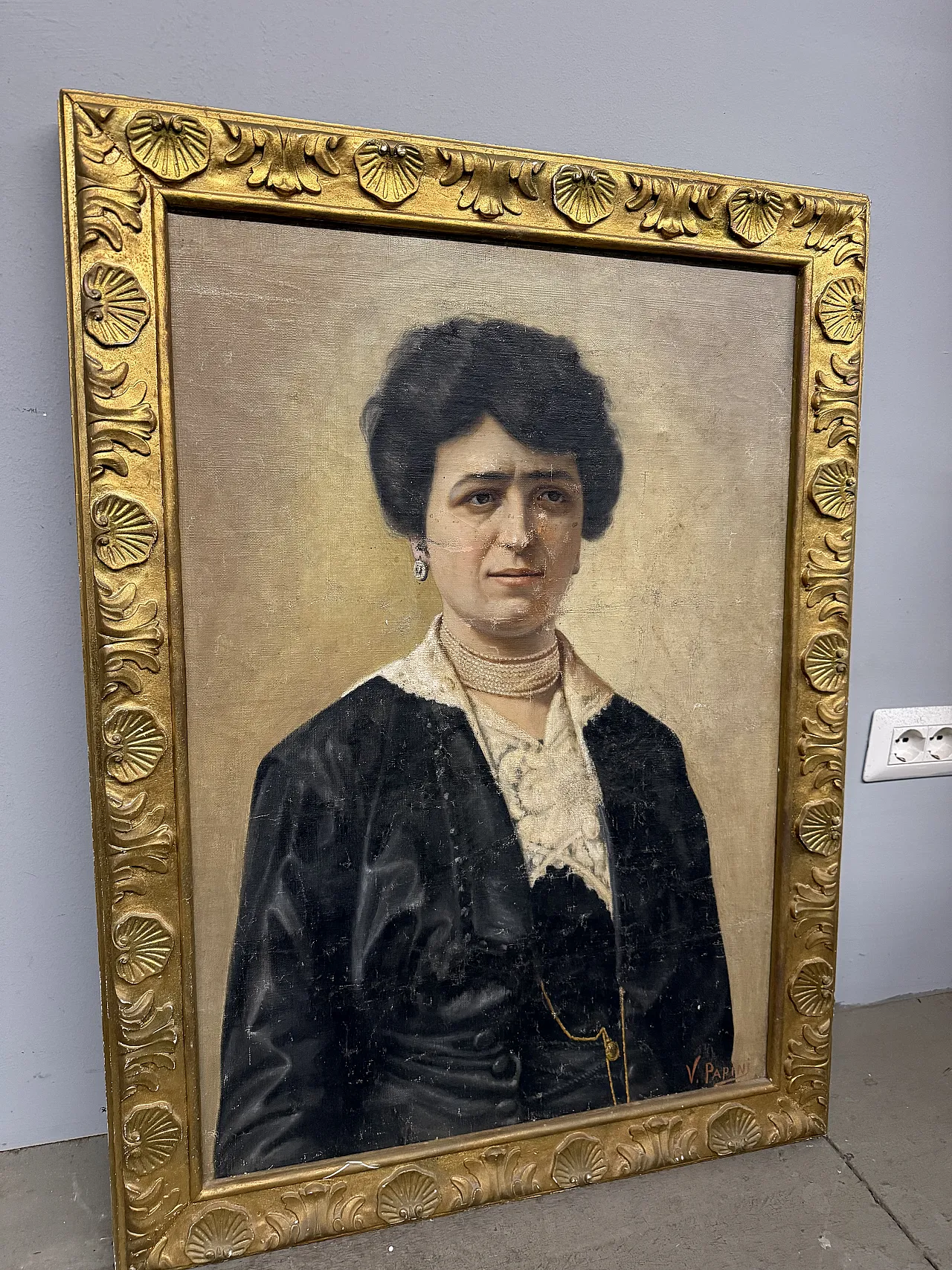 Dipinto olio su tela figura femminile Art Decò, Papini V., 1940 10