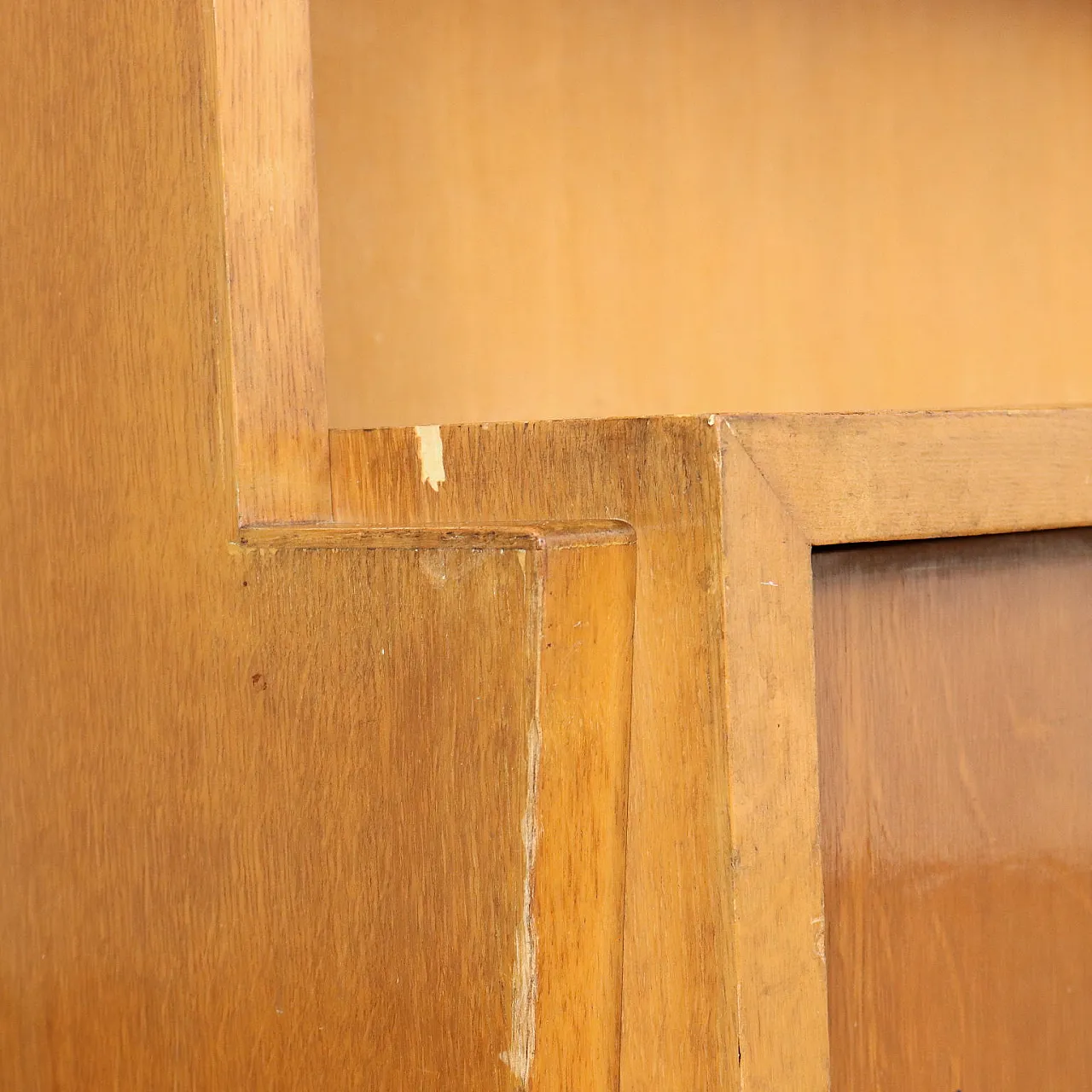 Wooden bookcase with glass sliding doors and storage cabinet, 1950s 4