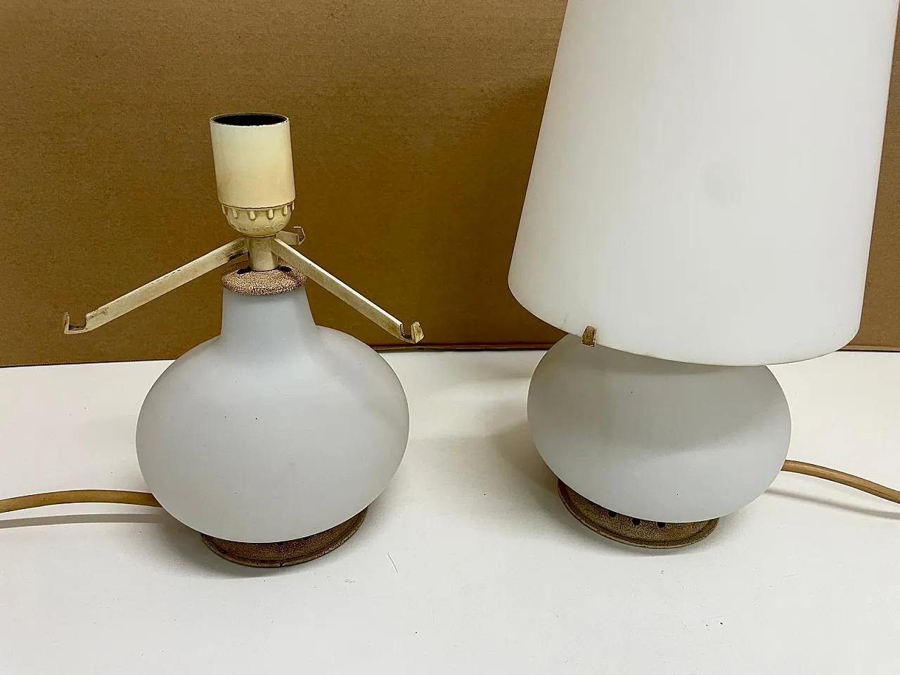 Pair of small glass table lamps by Max Ingrand, 70s 1