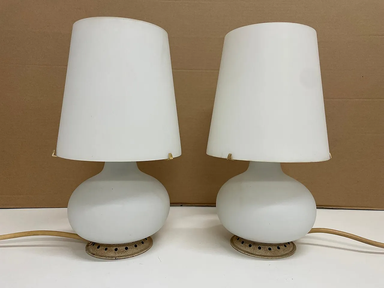 Pair of small glass table lamps by Max Ingrand, 70s 3