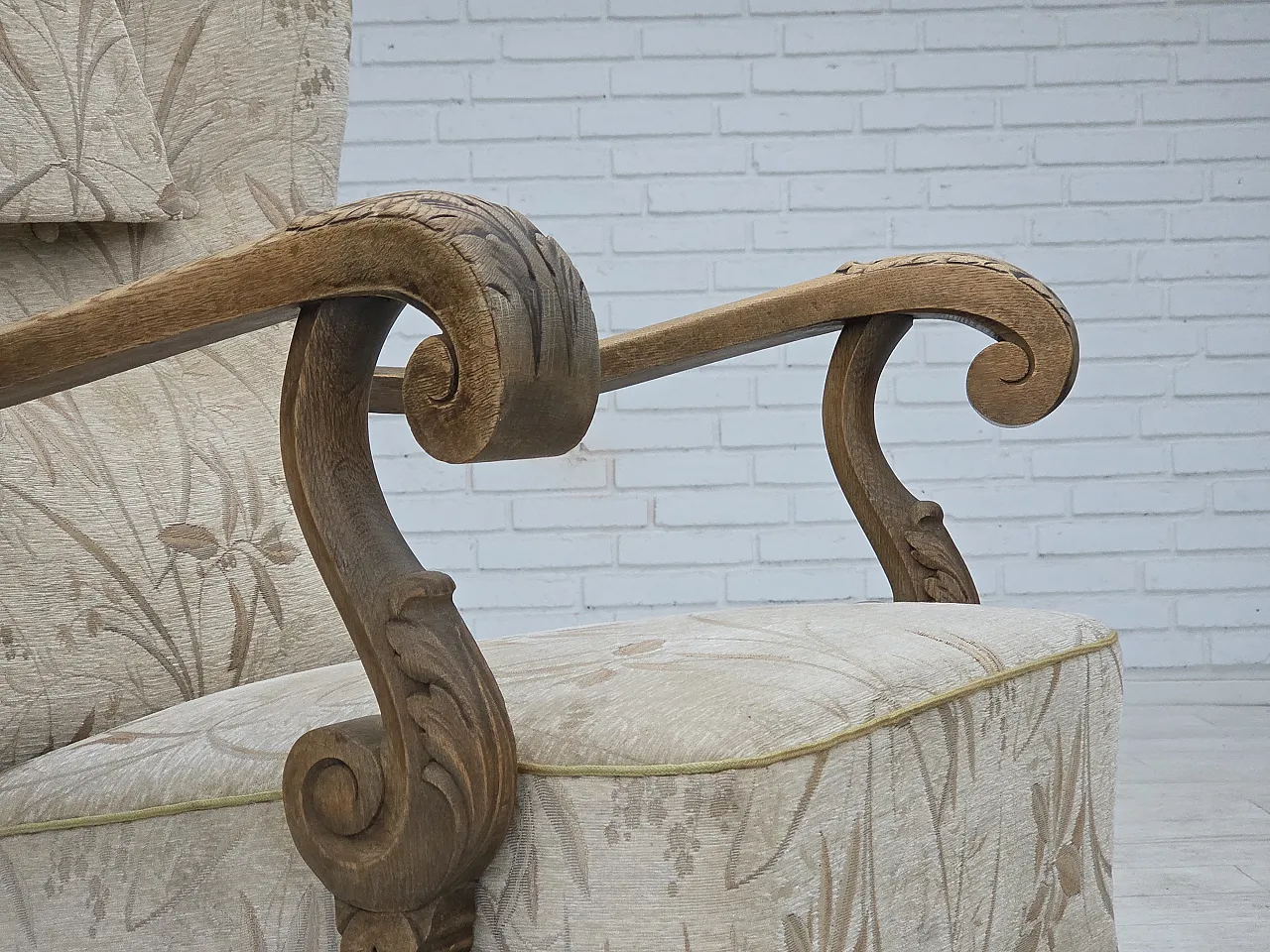 Poltrona danese beige/marrone, legno di rovere, anni '60 3