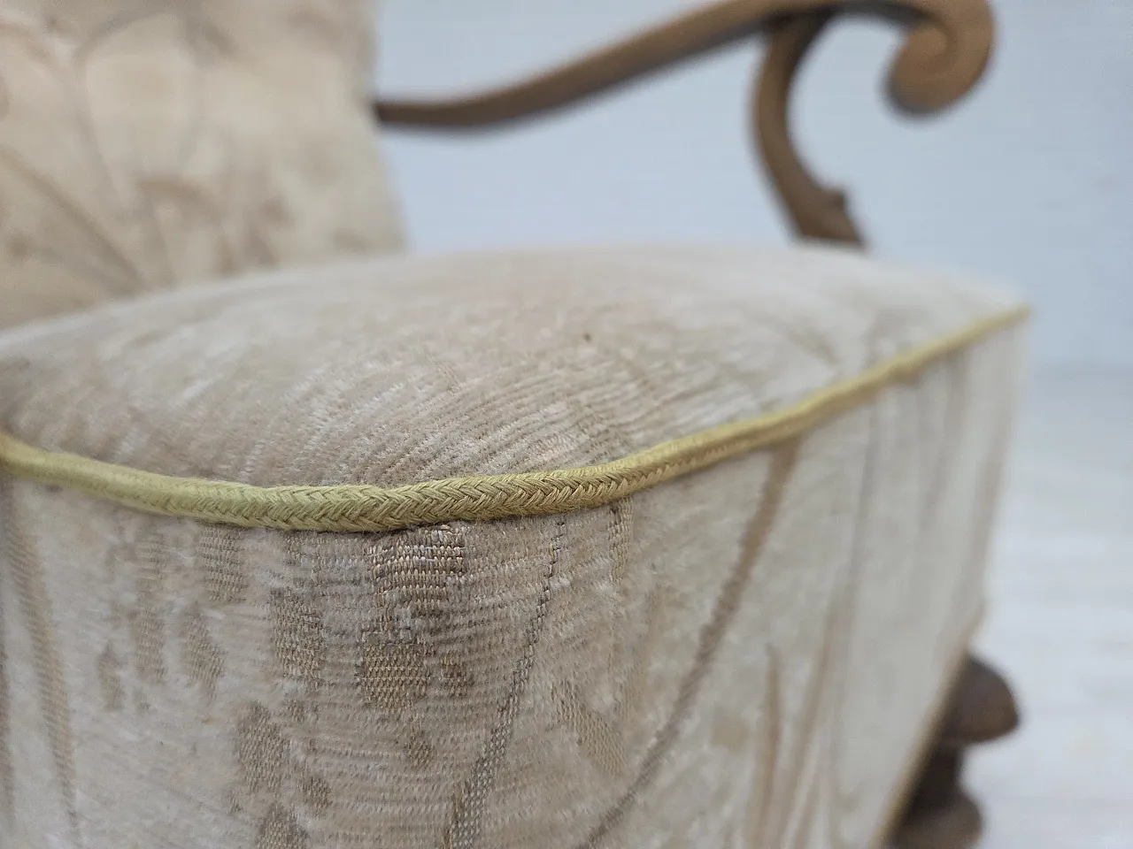 Poltrona danese beige/marrone, legno di rovere, anni '60 5