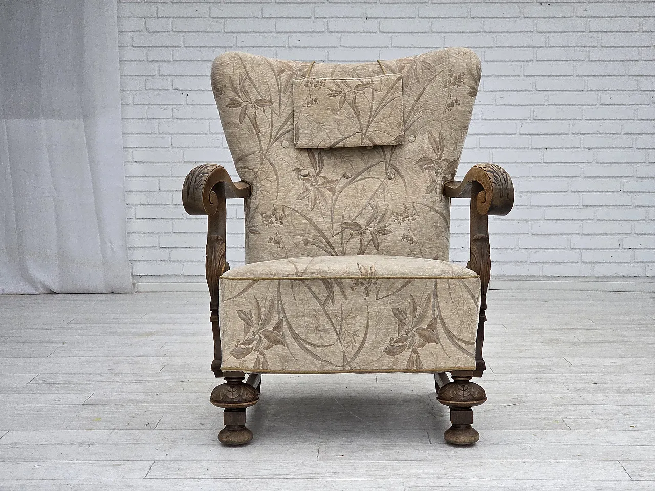 Poltrona danese beige/marrone, legno di rovere, anni '60 7