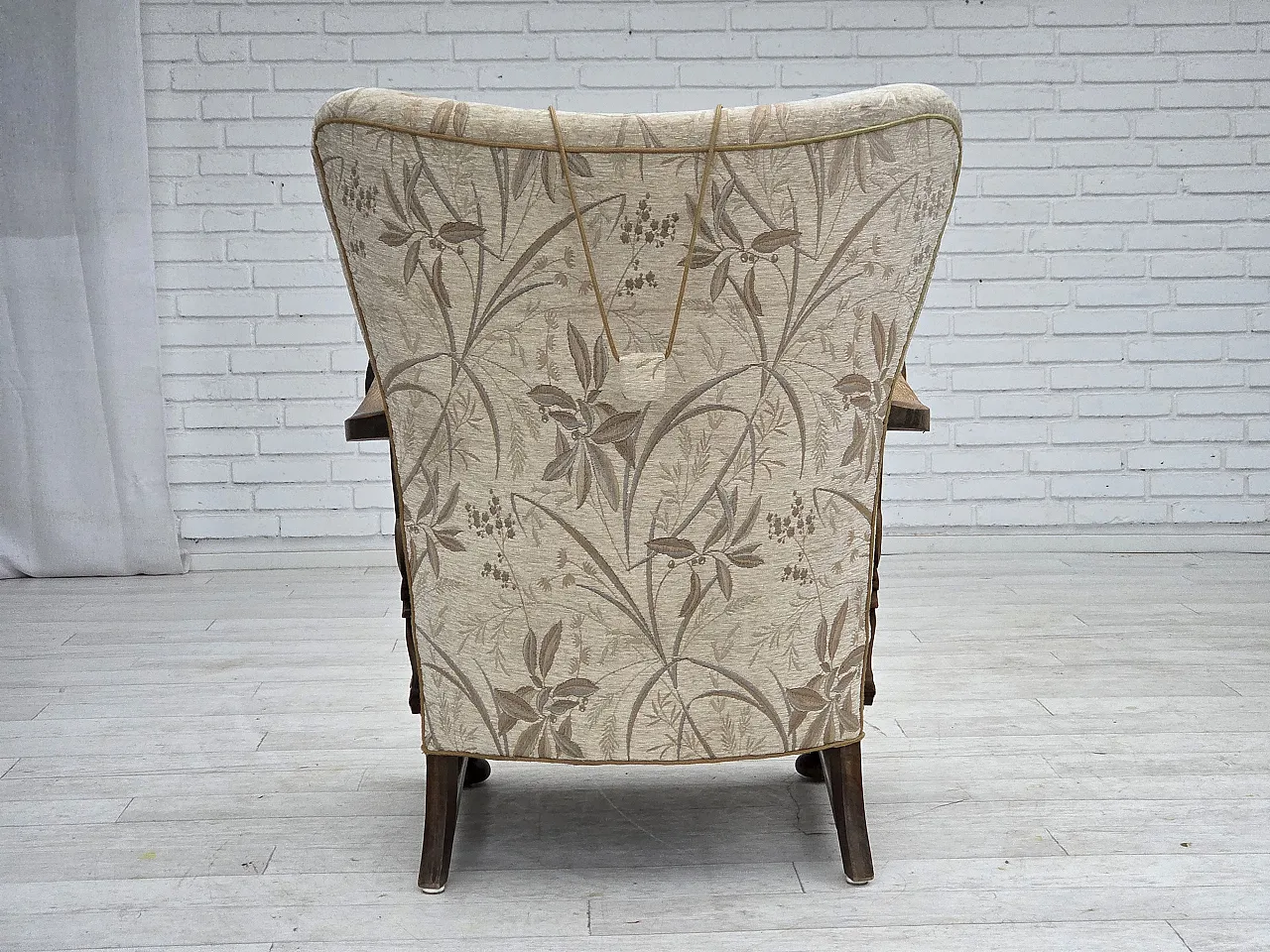Poltrona danese beige/marrone, legno di rovere, anni '60 16